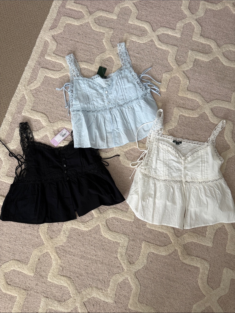 Wild Fable Ada Lace-Trim Tiered Camisole Top - White, Light Blue, Black